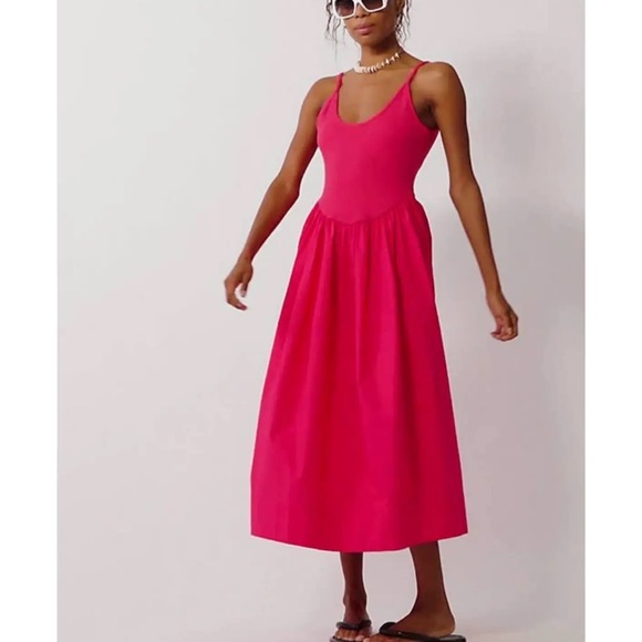 COPY - Free People Dylan Midi Dress in Miami Beet.Waist is 14 1/2 and skirt is … - Picture 3 of 7
